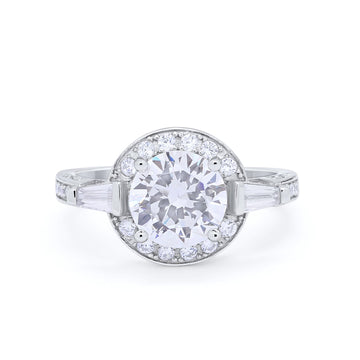 Art Deco Round Wedding Ring Simulated Cubic Zirconia 925 Sterling Silver
